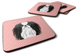 Checkerboard Pink Japanese Chin Foam Coasters Set of 4 Cup Coasters for Indoor Outdoor, Tabletop Protection, Anti Slip, Mouse pad Material