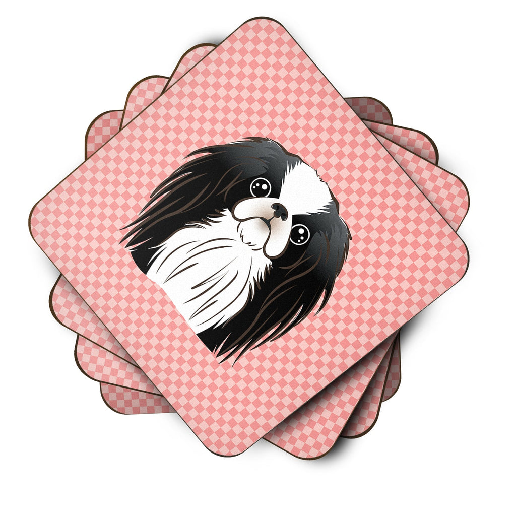 Checkerboard Pink Japanese Chin Foam Coasters Set of 4 Cup Coasters for Indoor Outdoor, Tabletop Protection, Anti Slip, Mouse pad Material