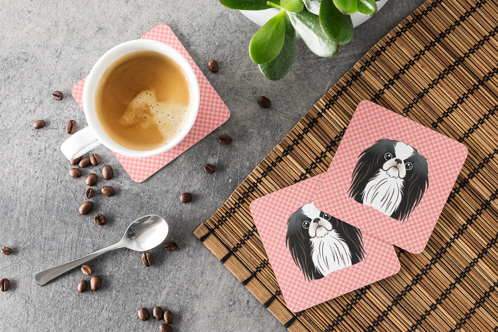 Checkerboard Pink Japanese Chin Foam Coasters Set of 4 Cup Coasters for Indoor Outdoor, Tabletop Protection, Anti Slip, Mouse pad Material