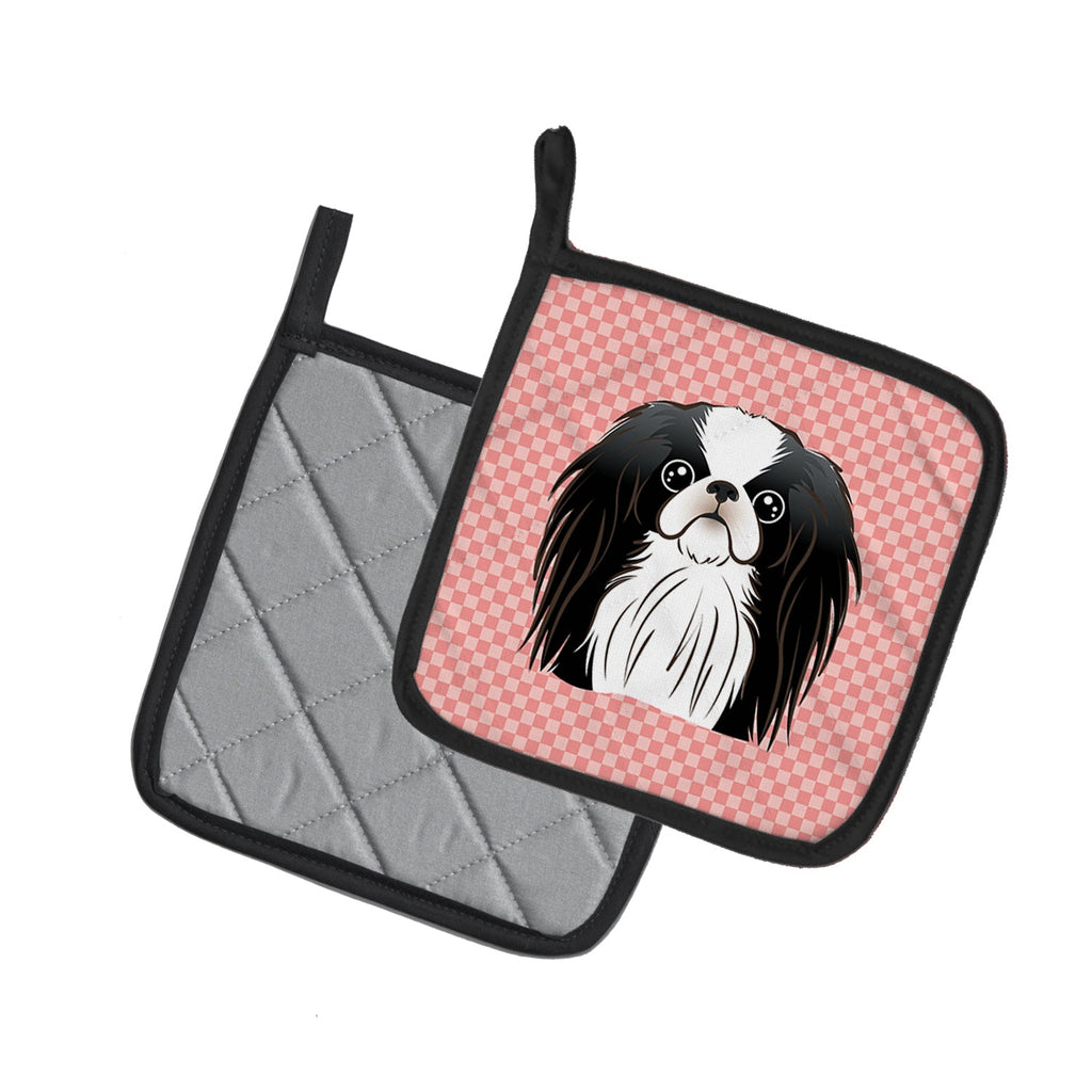 Checkerboard Pink Japanese Chin Pot Holder Set of 2 Heat Resistant Quilted Hot Pads 7.5 x 7.5 Inch, Insulated Kitchen Trivets for Cooking & Baking