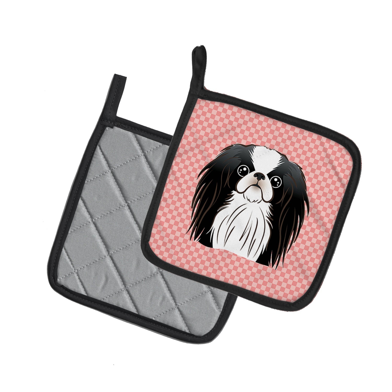 Checkerboard Pink Japanese Chin Pot Holder Set of 2 Heat Resistant Quilted Hot Pads 7.5 x 7.5 Inch, Insulated Kitchen Trivets for Cooking & Baking