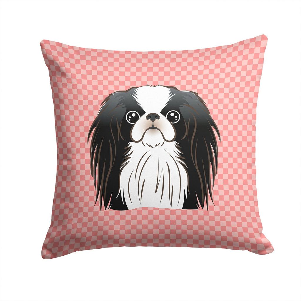 Checkerboard Pink Japanese Chin Decorative Throw Pillow 14x14 Indoor Outdoor Accent Cushion, Fabric Cover with Insert for Sofa, Bed, Porch & Living Room