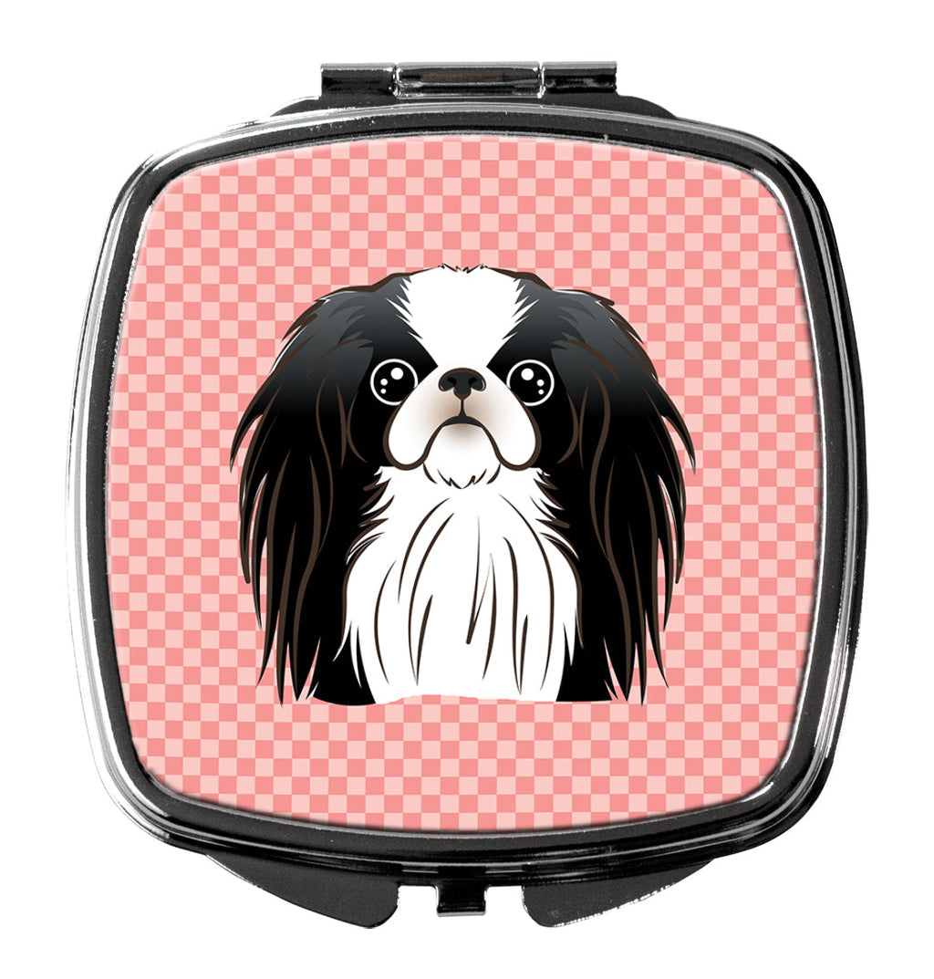 Checkerboard Pink Japanese Chin Compact Mirror Decorative Travel Makeup Mirror for Women Girls Gifts Pocket Makeup Mirror Folding Handheld
