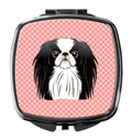 Checkerboard Pink Japanese Chin Compact Mirror Decorative Travel Makeup Mirror for Women Girls Gifts Pocket Makeup Mirror Folding Handheld