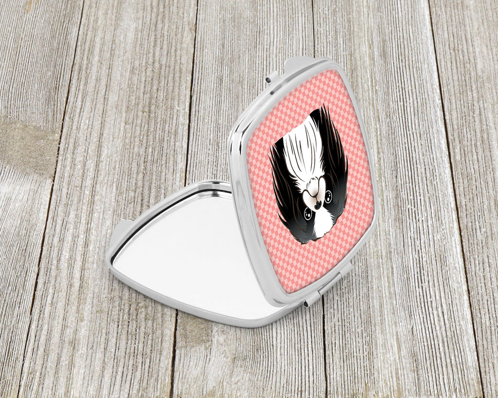Checkerboard Pink Japanese Chin Compact Mirror Decorative Travel Makeup Mirror for Women Girls Gifts Pocket Makeup Mirror Folding Handheld