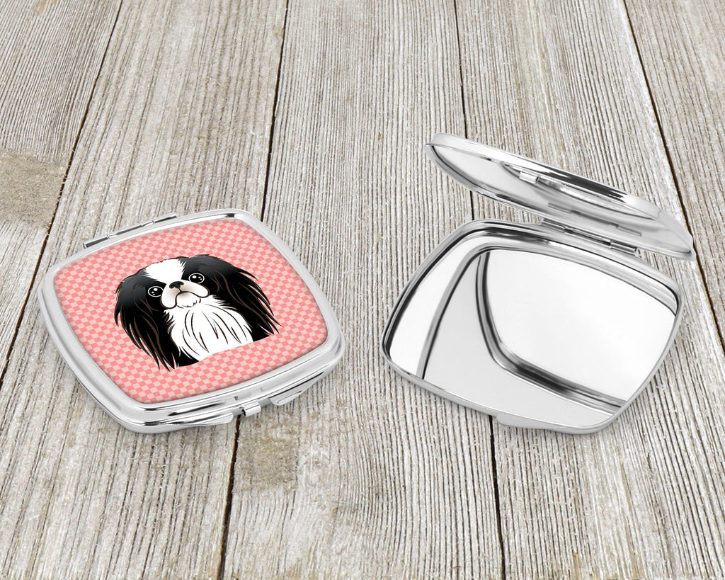 Checkerboard Pink Japanese Chin Compact Mirror Decorative Travel Makeup Mirror for Women Girls Gifts Pocket Makeup Mirror Folding Handheld