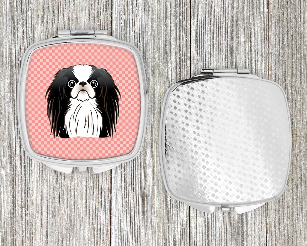 Checkerboard Pink Japanese Chin Compact Mirror Decorative Travel Makeup Mirror for Women Girls Gifts Pocket Makeup Mirror Folding Handheld