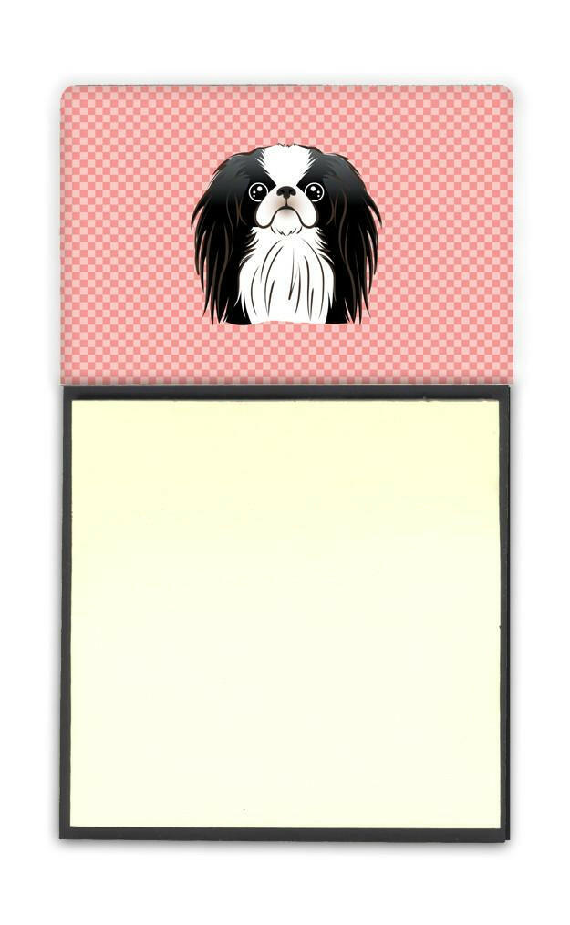 Checkerboard Pink Japanese Chin Watercolor Sticky Note Holder Refillable Dispenser Desk Accessory 3x3 Pad Gift