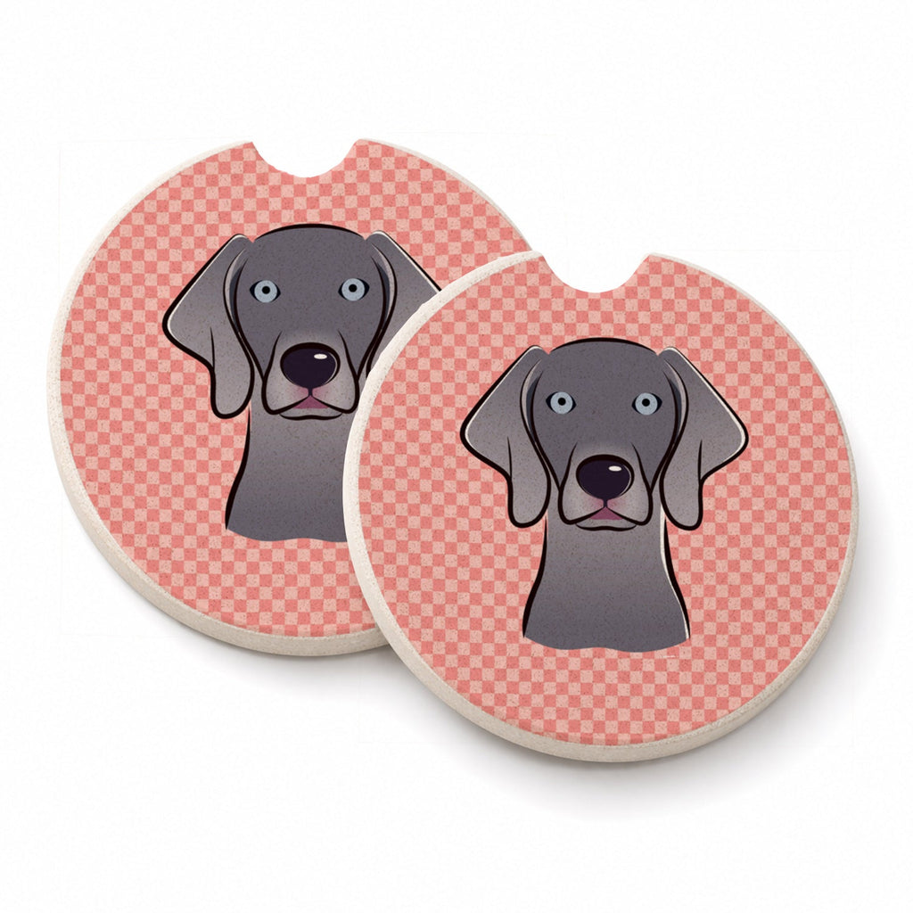 Checkerboard Pink  Weimaraner Set of 2 Cup Holder Car Coasters Absorbent Round Sandstone Coasters Gifts for Men or Women, 2.5, Multicolor