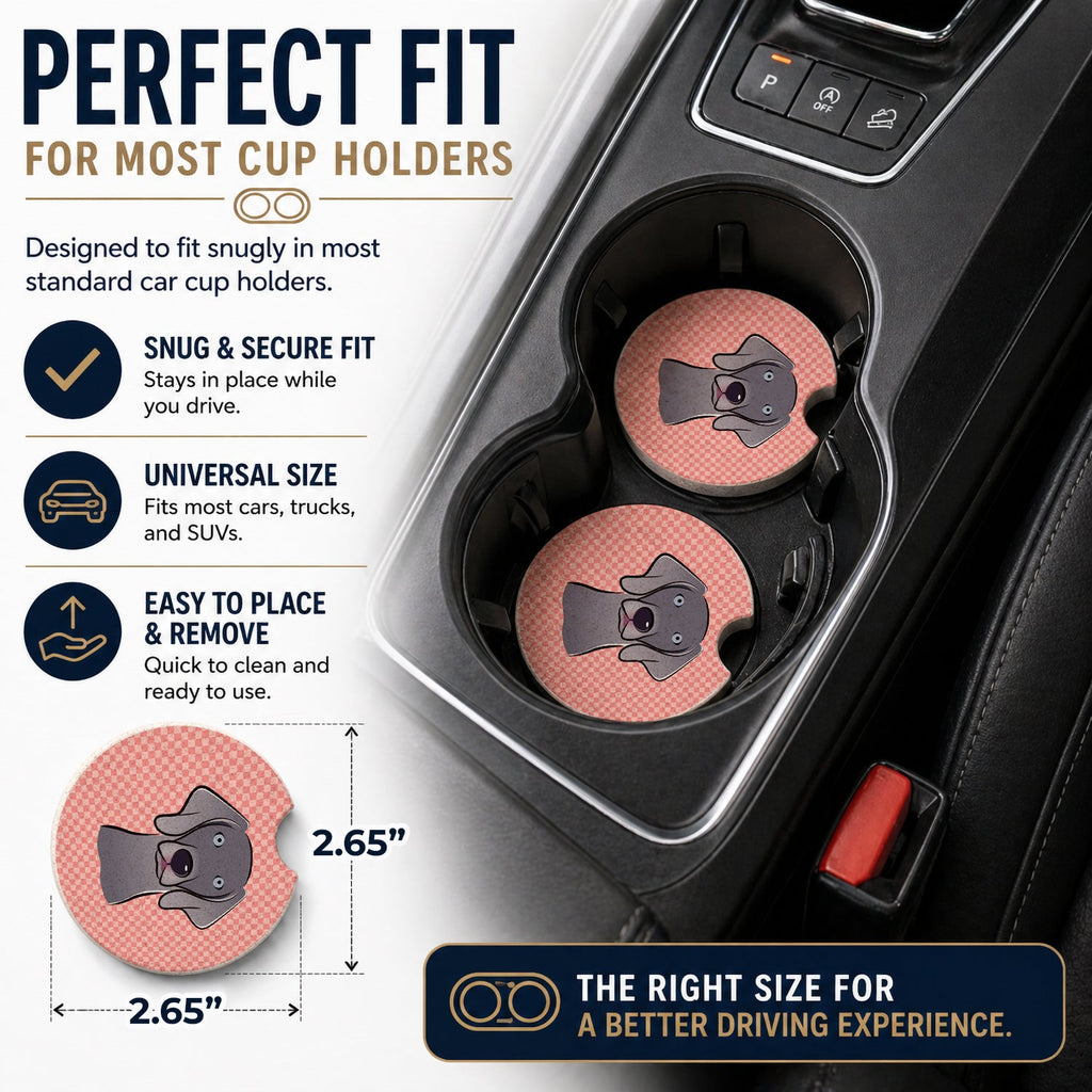 Checkerboard Pink  Weimaraner Set of 2 Cup Holder Car Coasters Absorbent Round Sandstone Coasters Gifts for Men or Women, 2.5, Multicolor