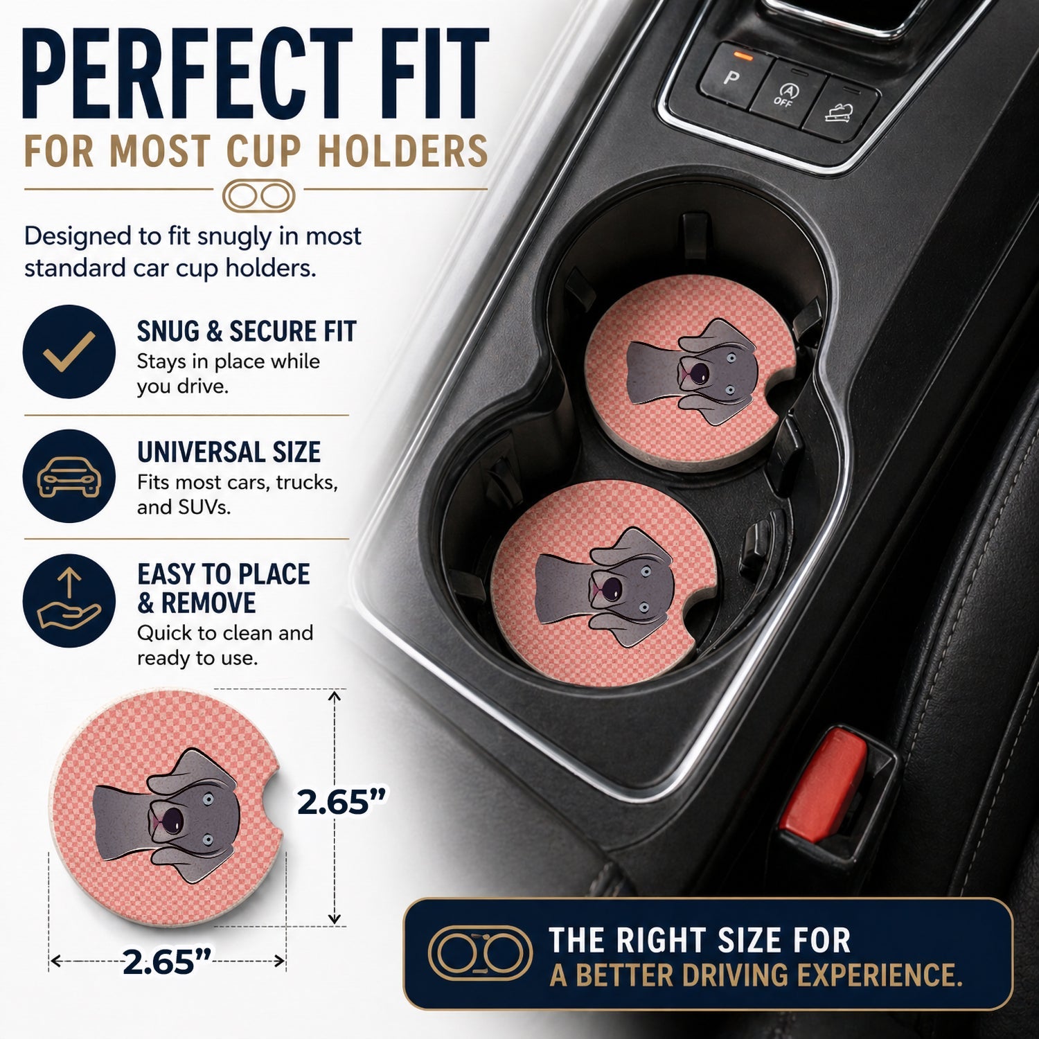 Checkerboard Pink  Weimaraner Set of 2 Cup Holder Car Coasters Absorbent Round Sandstone Coasters Gifts for Men or Women, 2.5, Multicolor