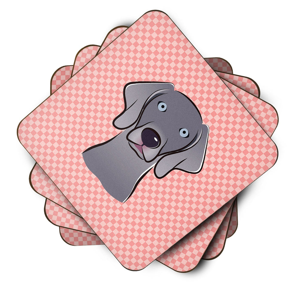 Checkerboard Pink  Weimaraner Foam Coasters Set of 4 Cup Coasters for Indoor Outdoor, Tabletop Protection, Anti Slip, Mouse pad Material