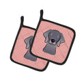 Checkerboard Pink  Weimaraner Pot Holder Set of 2 Heat Resistant Quilted Hot Pads 7.5 x 7.5 Inch, Insulated Kitchen Trivets for Cooking & Baking