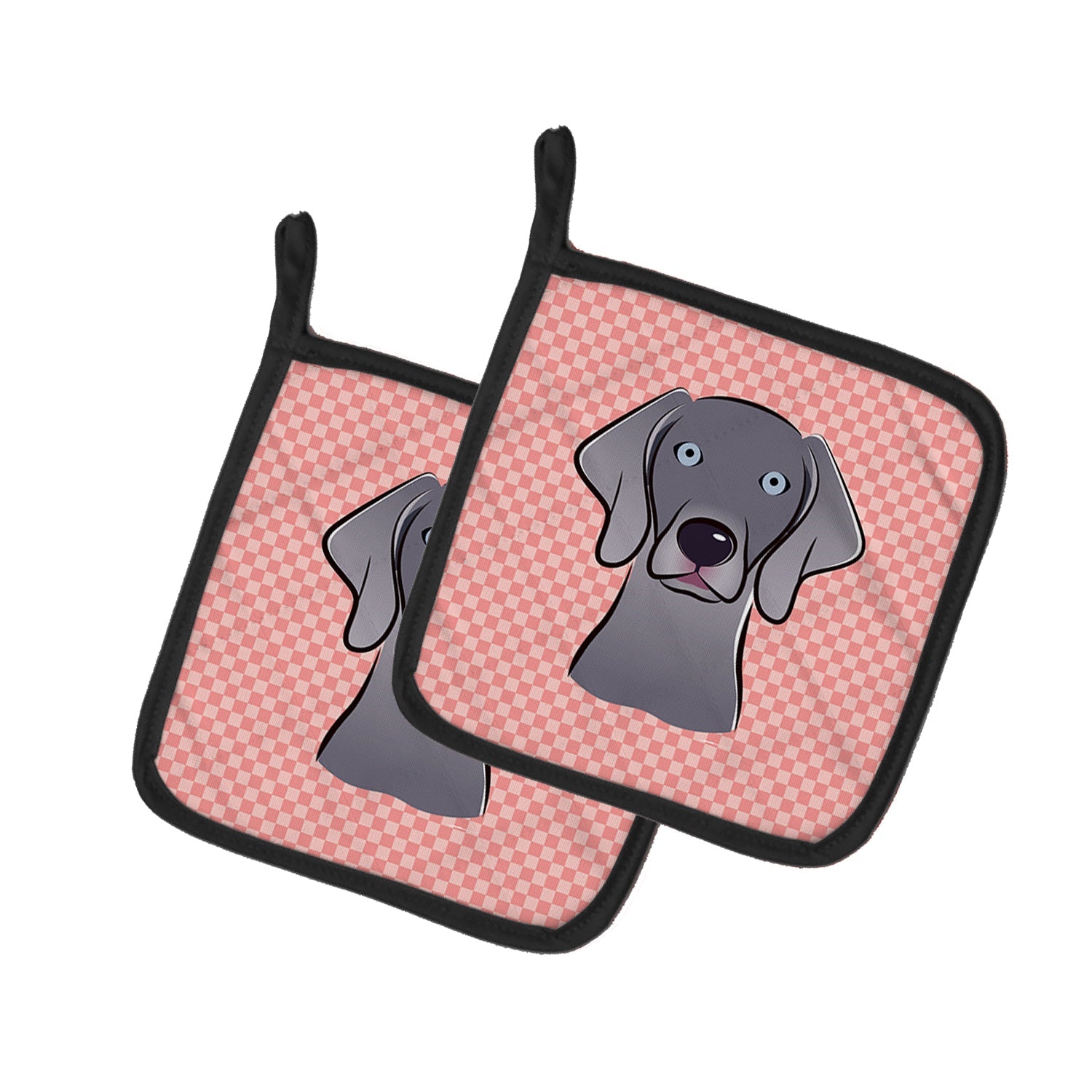 Checkerboard Pink  Weimaraner Pot Holder Set of 2 Heat Resistant Quilted Hot Pads 7.5 x 7.5 Inch, Insulated Kitchen Trivets for Cooking & Baking