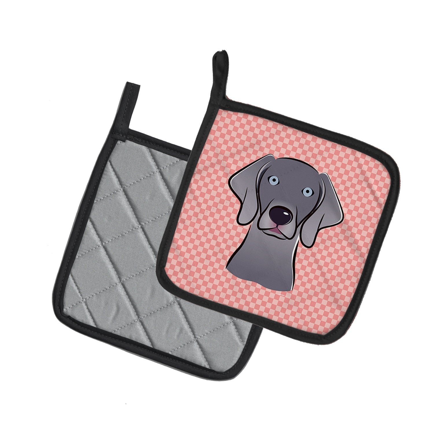 Checkerboard Pink  Weimaraner Pot Holder Set of 2 Heat Resistant Quilted Hot Pads 7.5 x 7.5 Inch, Insulated Kitchen Trivets for Cooking & Baking