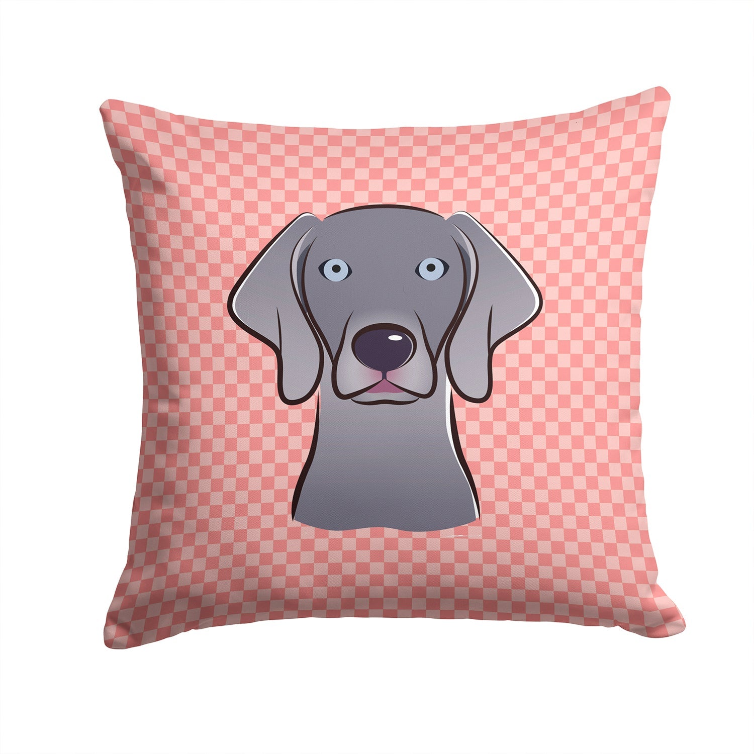 Checkerboard Pink  Weimaraner Decorative Throw Pillow 14x14 Indoor Outdoor Accent Cushion, Fabric Cover with Insert for Sofa, Bed, Porch & Living Room