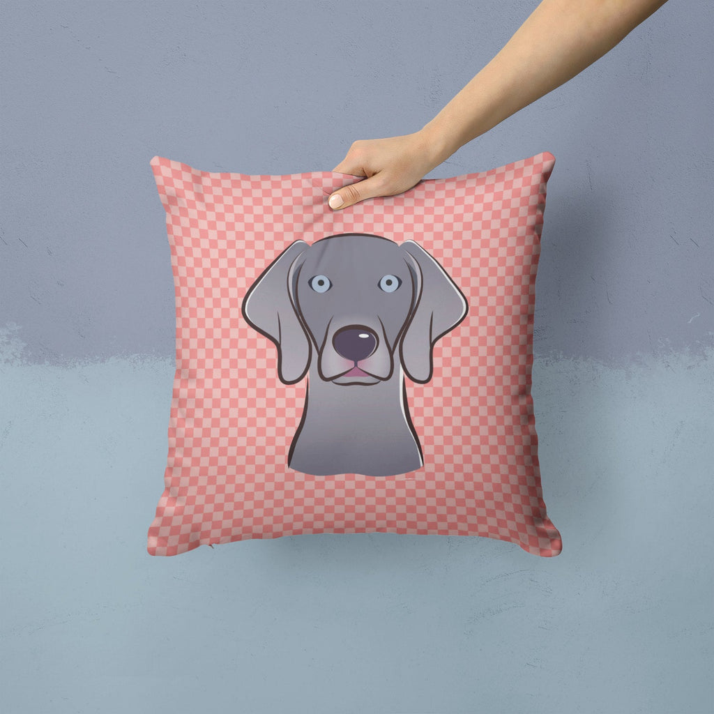 Checkerboard Pink  Weimaraner Decorative Throw Pillow 14x14 Indoor Outdoor Accent Cushion, Fabric Cover with Insert for Sofa, Bed, Porch & Living Room