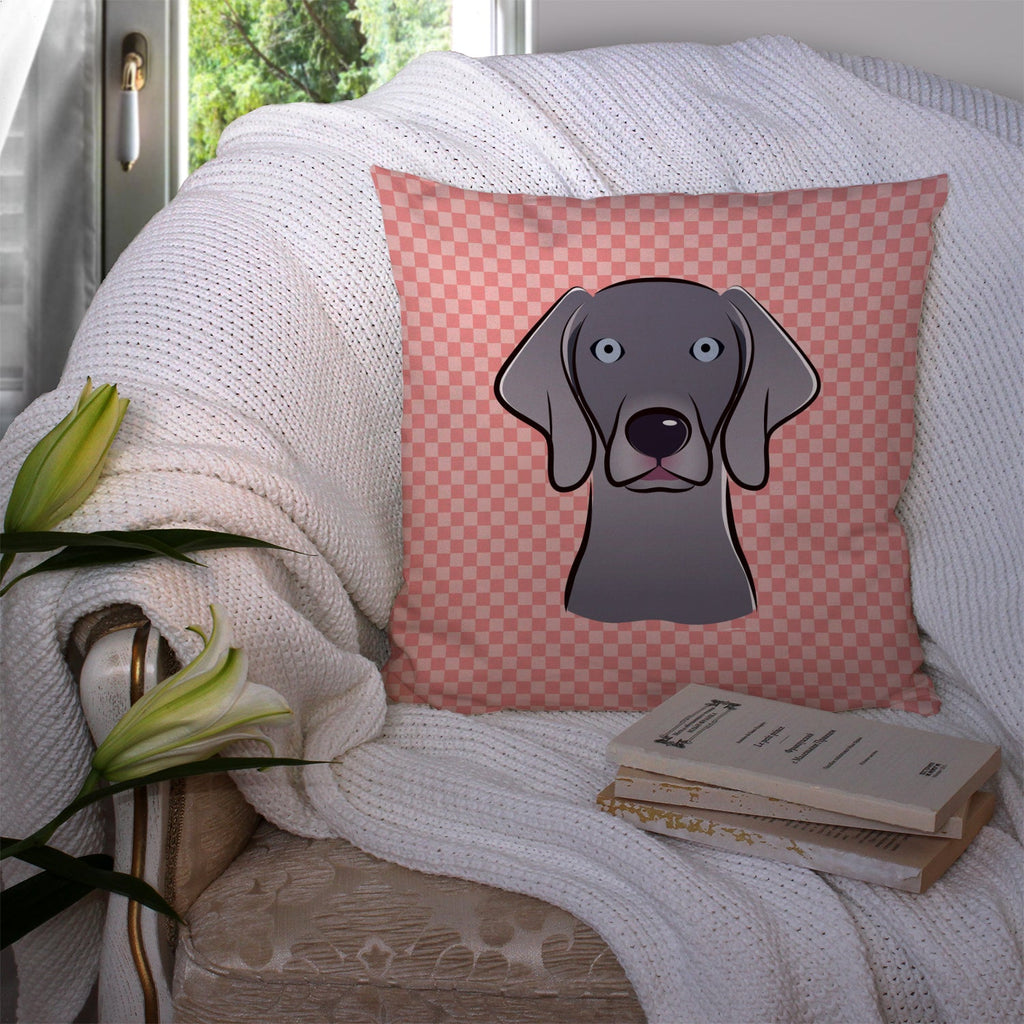 Checkerboard Pink  Weimaraner Decorative Throw Pillow 14x14 Indoor Outdoor Accent Cushion, Fabric Cover with Insert for Sofa, Bed, Porch & Living Room