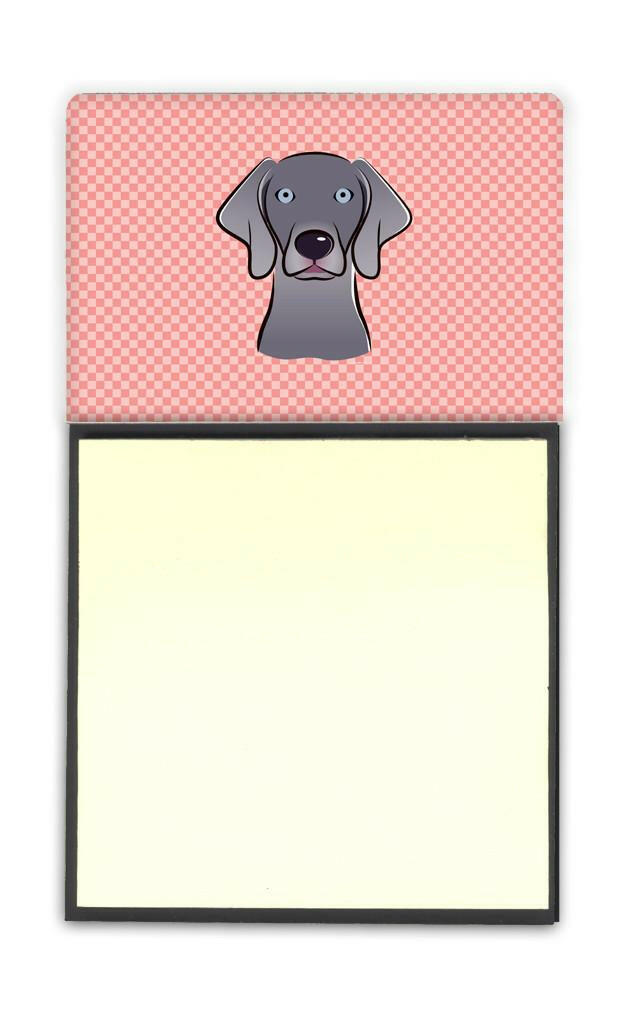 Checkerboard Pink  Weimaraner Watercolor Sticky Note Holder Refillable Dispenser Desk Accessory 3x3 Pad Gift