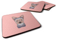 Checkerboard Pink Yorkie Puppy Foam Coasters Set of 4 Cup Coasters for Indoor Outdoor, Tabletop Protection, Anti Slip, Mouse pad Material