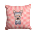 Checkerboard Pink Yorkie Puppy Decorative Throw Pillow 14x14 Indoor Outdoor Accent Cushion, Fabric Cover with Insert for Sofa, Bed, Porch & Living Room