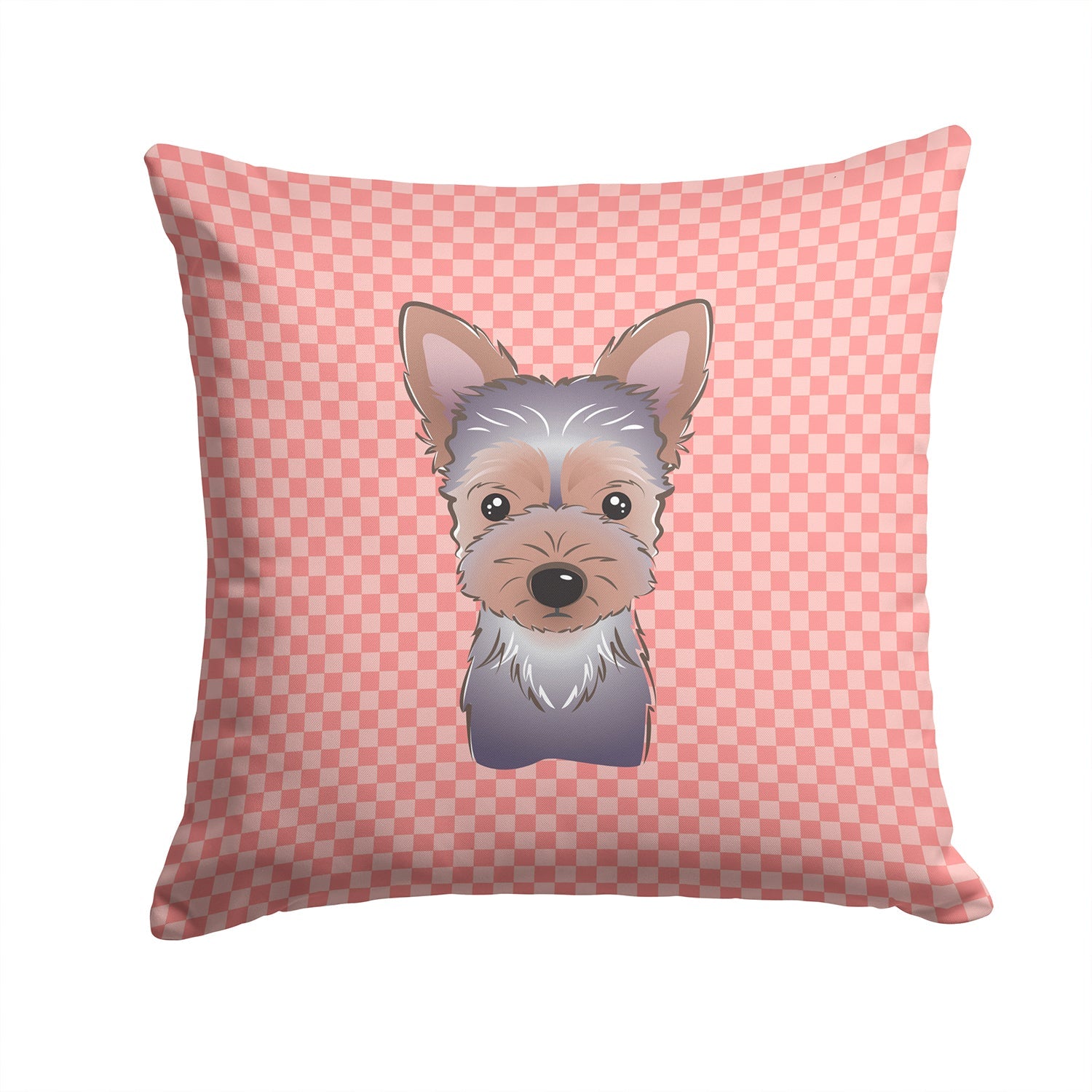 Checkerboard Pink Yorkie Puppy Decorative Throw Pillow 14x14 Indoor Outdoor Accent Cushion, Fabric Cover with Insert for Sofa, Bed, Porch & Living Room
