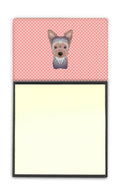 Checkerboard Pink Yorkie Puppy Watercolor Sticky Note Holder Refillable Dispenser Desk Accessory 3x3 Pad Gift