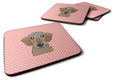 Checkerboard Pink Wirehaired Dachshund Foam Coasters Set of 4 Cup Coasters for Indoor Outdoor, Tabletop Protection, Anti Slip, Mouse pad Material