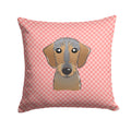 Checkerboard Pink Wirehaired Dachshund Decorative Throw Pillow 14x14 Indoor Outdoor Accent Cushion, Fabric Cover with Insert for Sofa, Bed, Porch & Living Room
