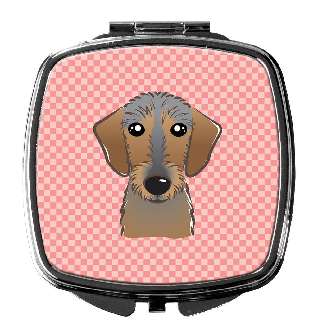 Checkerboard Pink Wirehaired Dachshund Compact Mirror Decorative Travel Makeup Mirror for Women Girls Gifts Pocket Makeup Mirror Folding Handheld