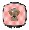Checkerboard Pink Wirehaired Dachshund Compact Mirror Decorative Travel Makeup Mirror for Women Girls Gifts Pocket Makeup Mirror Folding Handheld