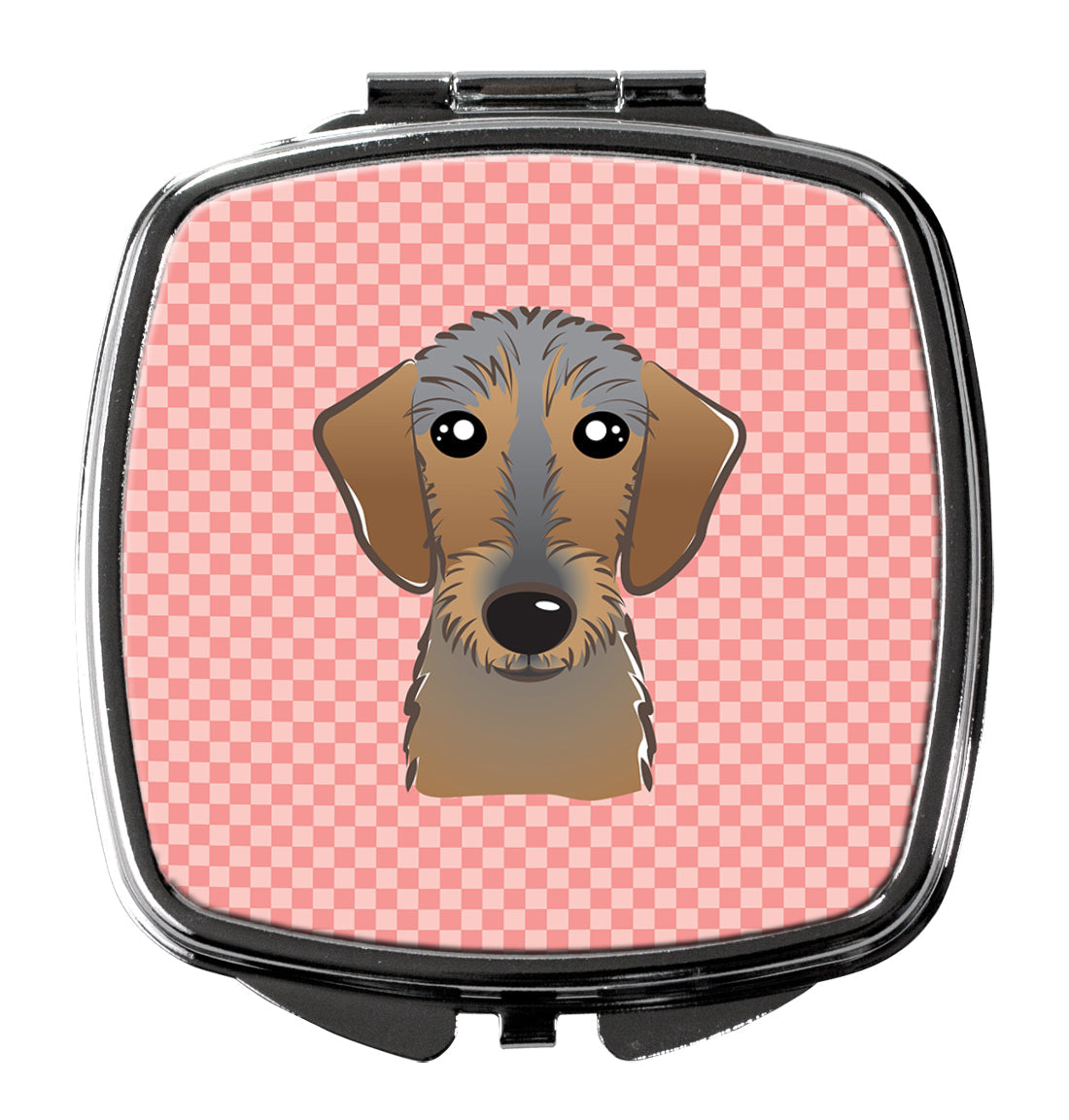 Checkerboard Pink Wirehaired Dachshund Compact Mirror Decorative Travel Makeup Mirror for Women Girls Gifts Pocket Makeup Mirror Folding Handheld