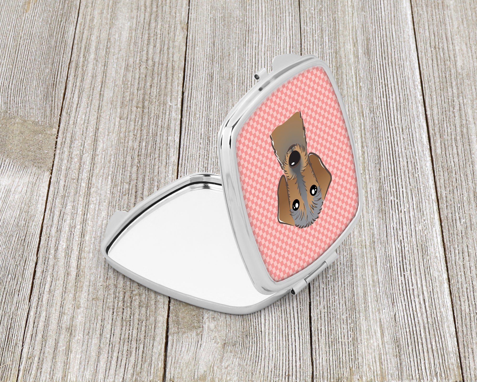 Checkerboard Pink Wirehaired Dachshund Compact Mirror Decorative Travel Makeup Mirror for Women Girls Gifts Pocket Makeup Mirror Folding Handheld