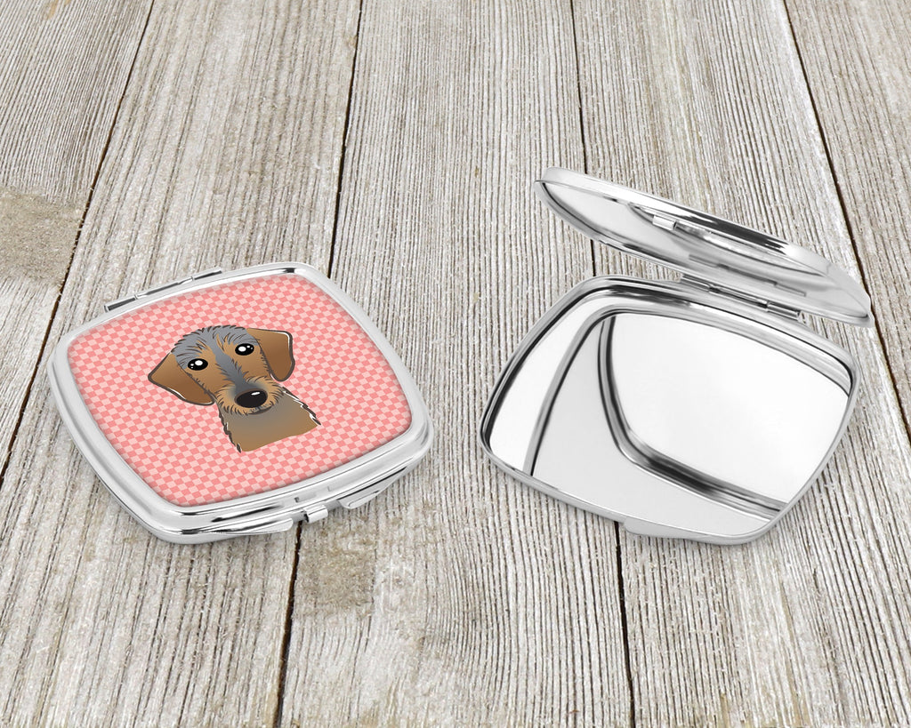 Checkerboard Pink Wirehaired Dachshund Compact Mirror Decorative Travel Makeup Mirror for Women Girls Gifts Pocket Makeup Mirror Folding Handheld