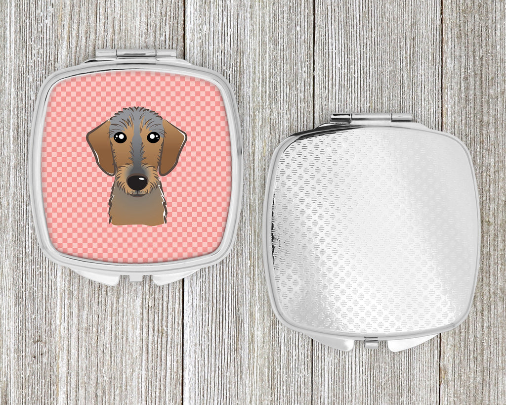 Checkerboard Pink Wirehaired Dachshund Compact Mirror Decorative Travel Makeup Mirror for Women Girls Gifts Pocket Makeup Mirror Folding Handheld