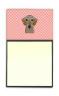 Checkerboard Pink Wirehaired Dachshund Watercolor Sticky Note Holder Refillable Dispenser Desk Accessory 3x3 Pad Gift