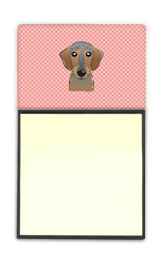 Checkerboard Pink Wirehaired Dachshund Watercolor Sticky Note Holder Refillable Dispenser Desk Accessory 3x3 Pad Gift