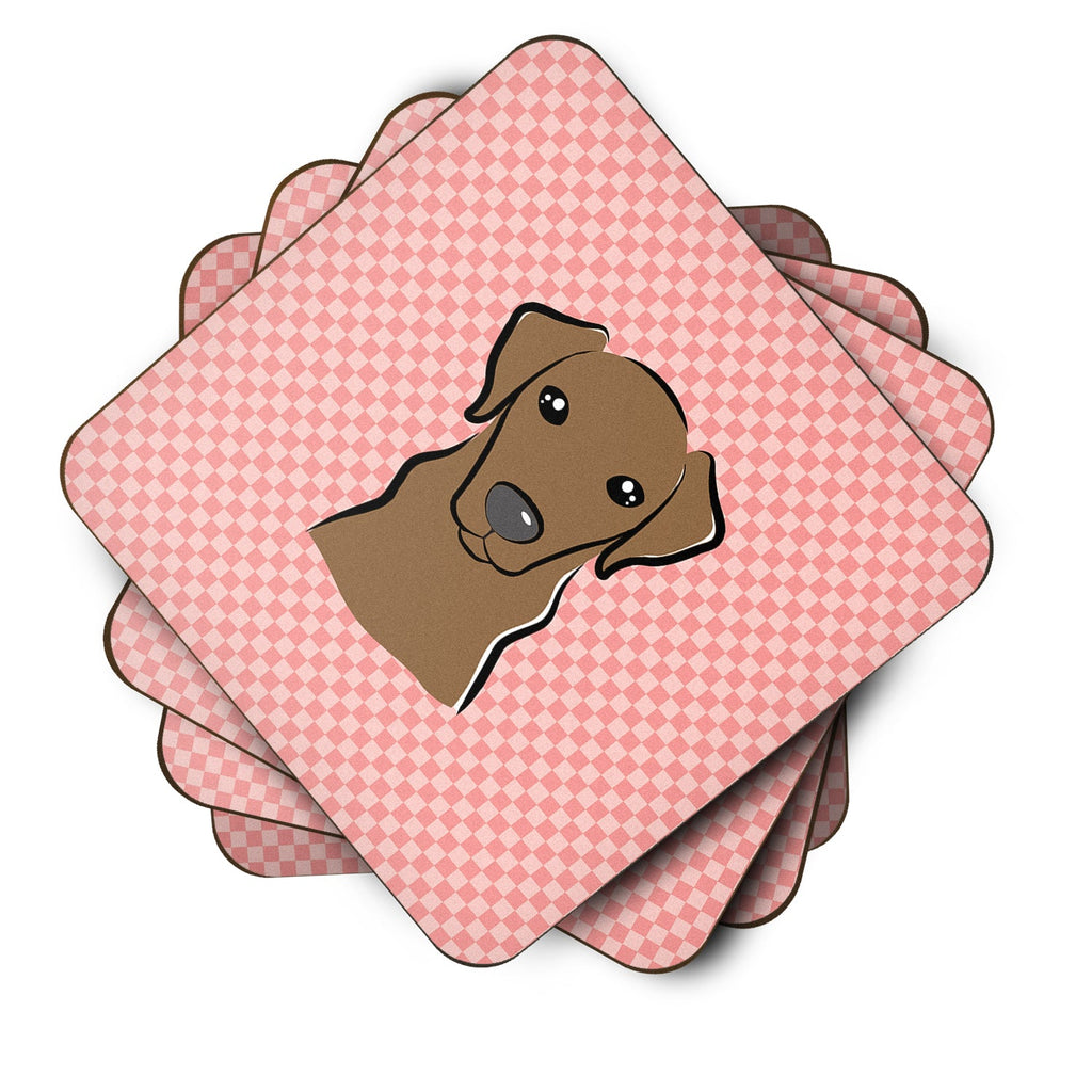 Checkerboard Pink Chocolate Labrador Foam Coasters Set of 4 Cup Coasters for Indoor Outdoor, Tabletop Protection, Anti Slip, Mouse pad Material