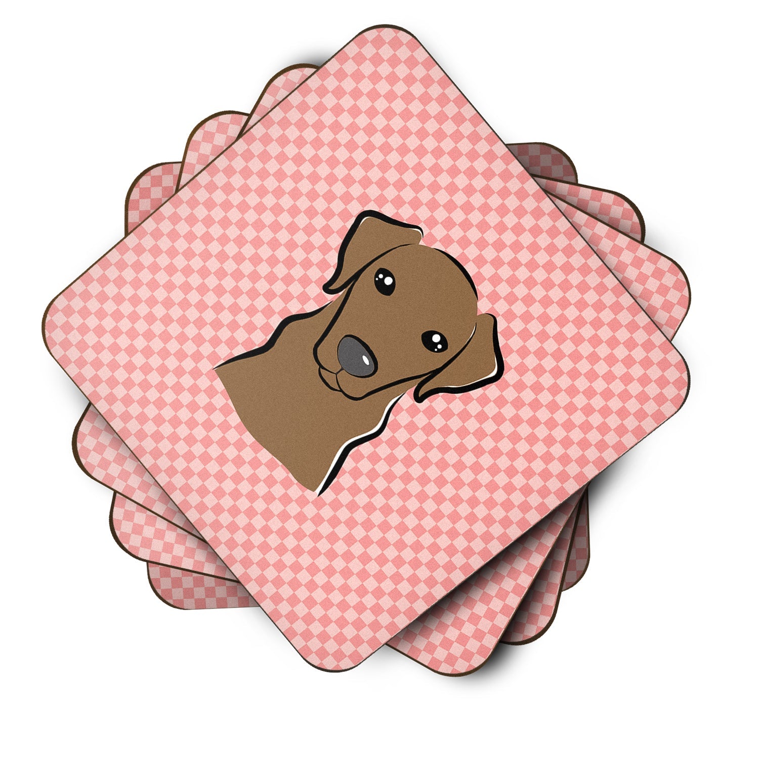 Checkerboard Pink Chocolate Labrador Foam Coasters Set of 4 Cup Coasters for Indoor Outdoor, Tabletop Protection, Anti Slip, Mouse pad Material