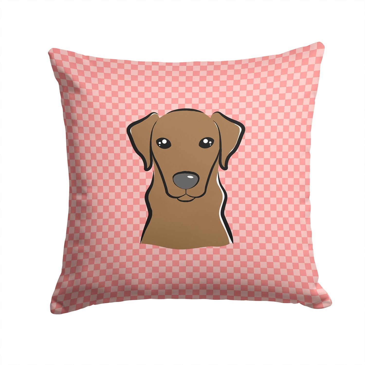 Checkerboard Pink Chocolate Labrador Decorative Throw Pillow 14x14 Indoor Outdoor Accent Cushion, Fabric Cover with Insert for Sofa, Bed, Porch & Living Room