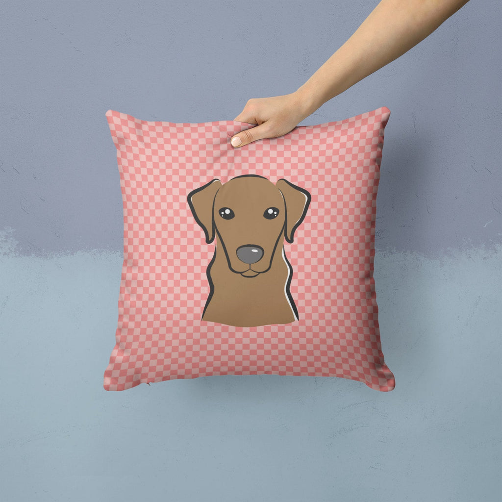 Checkerboard Pink Chocolate Labrador Decorative Throw Pillow 14x14 Indoor Outdoor Accent Cushion, Fabric Cover with Insert for Sofa, Bed, Porch & Living Room