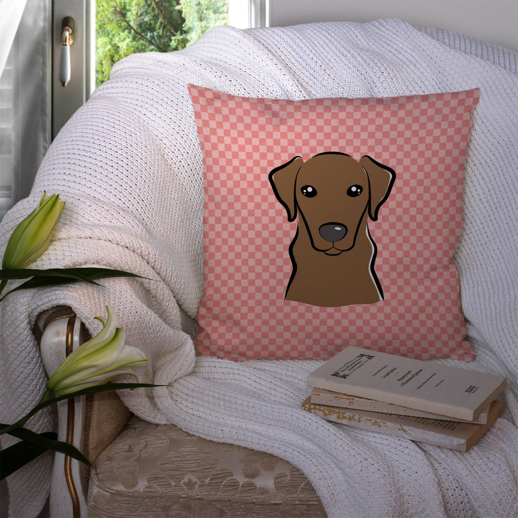 Checkerboard Pink Chocolate Labrador Decorative Throw Pillow 14x14 Indoor Outdoor Accent Cushion, Fabric Cover with Insert for Sofa, Bed, Porch & Living Room