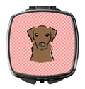 Checkerboard Pink Chocolate Labrador Compact Mirror Decorative Travel Makeup Mirror for Women Girls Gifts Pocket Makeup Mirror Folding Handheld