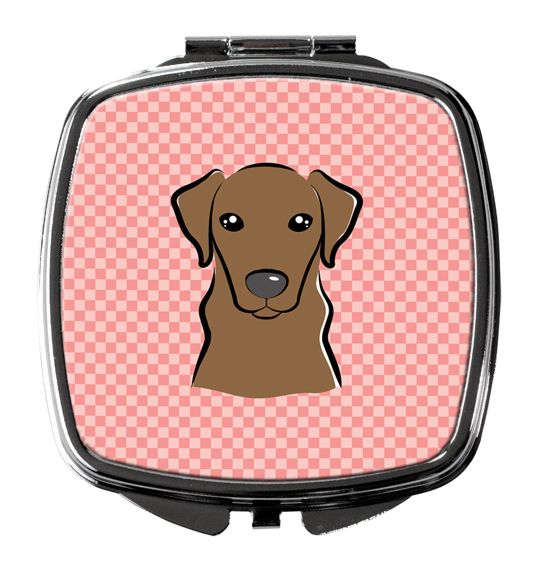 Checkerboard Pink Chocolate Labrador Compact Mirror Decorative Travel Makeup Mirror for Women Girls Gifts Pocket Makeup Mirror Folding Handheld