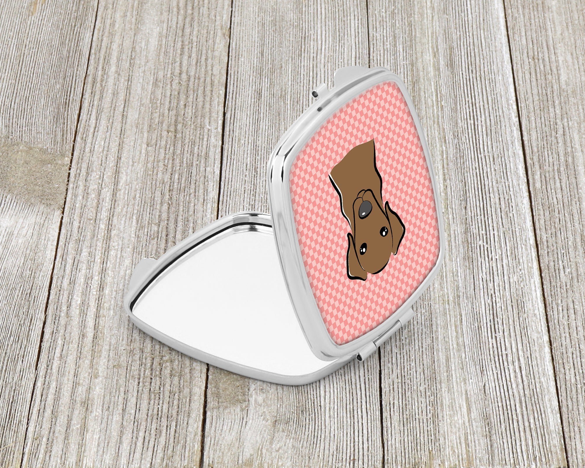 Checkerboard Pink Chocolate Labrador Compact Mirror Decorative Travel Makeup Mirror for Women Girls Gifts Pocket Makeup Mirror Folding Handheld