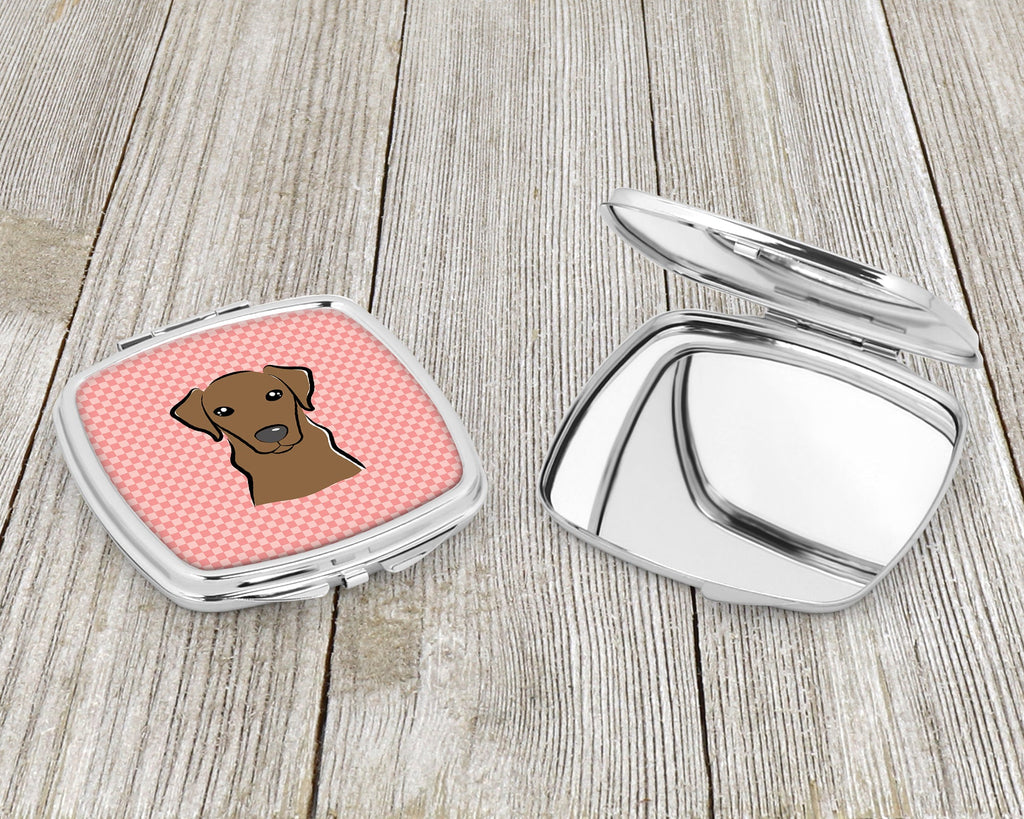 Checkerboard Pink Chocolate Labrador Compact Mirror Decorative Travel Makeup Mirror for Women Girls Gifts Pocket Makeup Mirror Folding Handheld