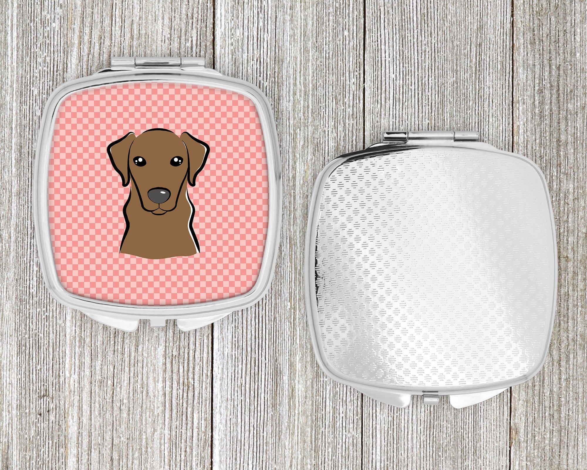 Checkerboard Pink Chocolate Labrador Compact Mirror Decorative Travel Makeup Mirror for Women Girls Gifts Pocket Makeup Mirror Folding Handheld