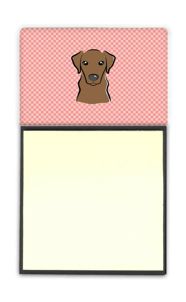 Checkerboard Pink Chocolate Labrador Watercolor Sticky Note Holder Refillable Dispenser Desk Accessory 3x3 Pad Gift