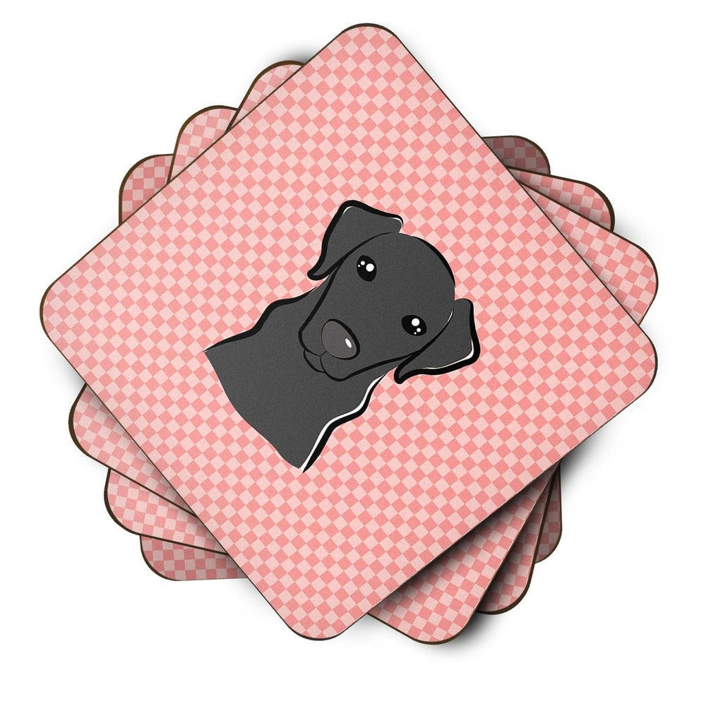 Checkerboard Pink Black Labrador Foam Coasters Set of 4 Cup Coasters for Indoor Outdoor, Tabletop Protection, Anti Slip, Mouse pad Material