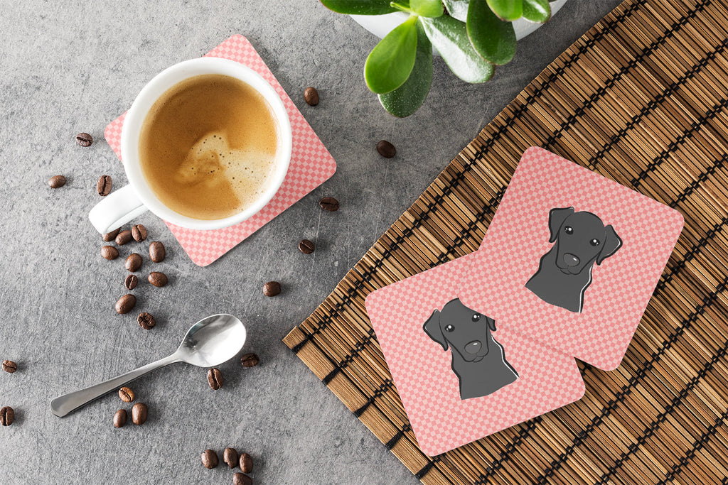Checkerboard Pink Black Labrador Foam Coasters Set of 4 Cup Coasters for Indoor Outdoor, Tabletop Protection, Anti Slip, Mouse pad Material